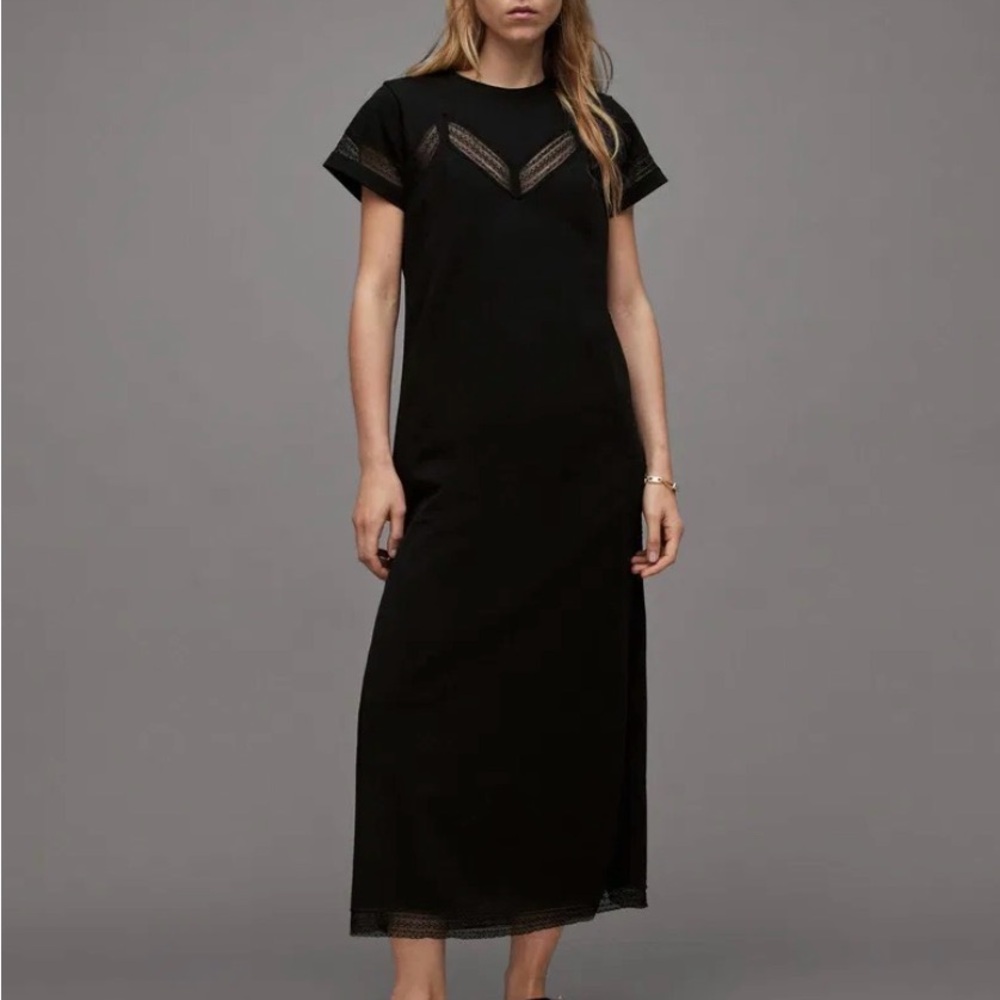 All Saints Black Anna Lace Detail Maxi Dress